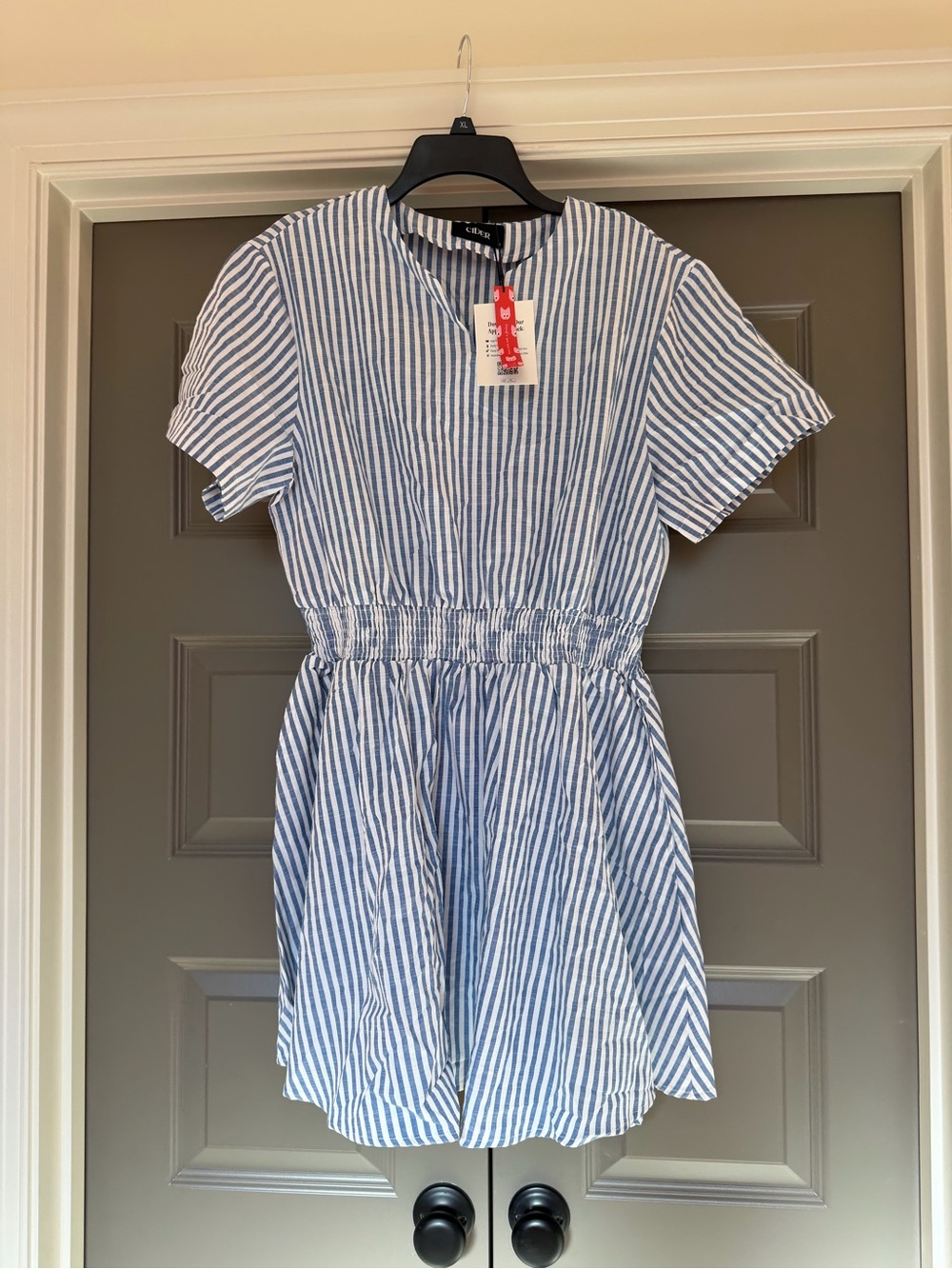 Cider Blue & White Vertical Stripe Dress